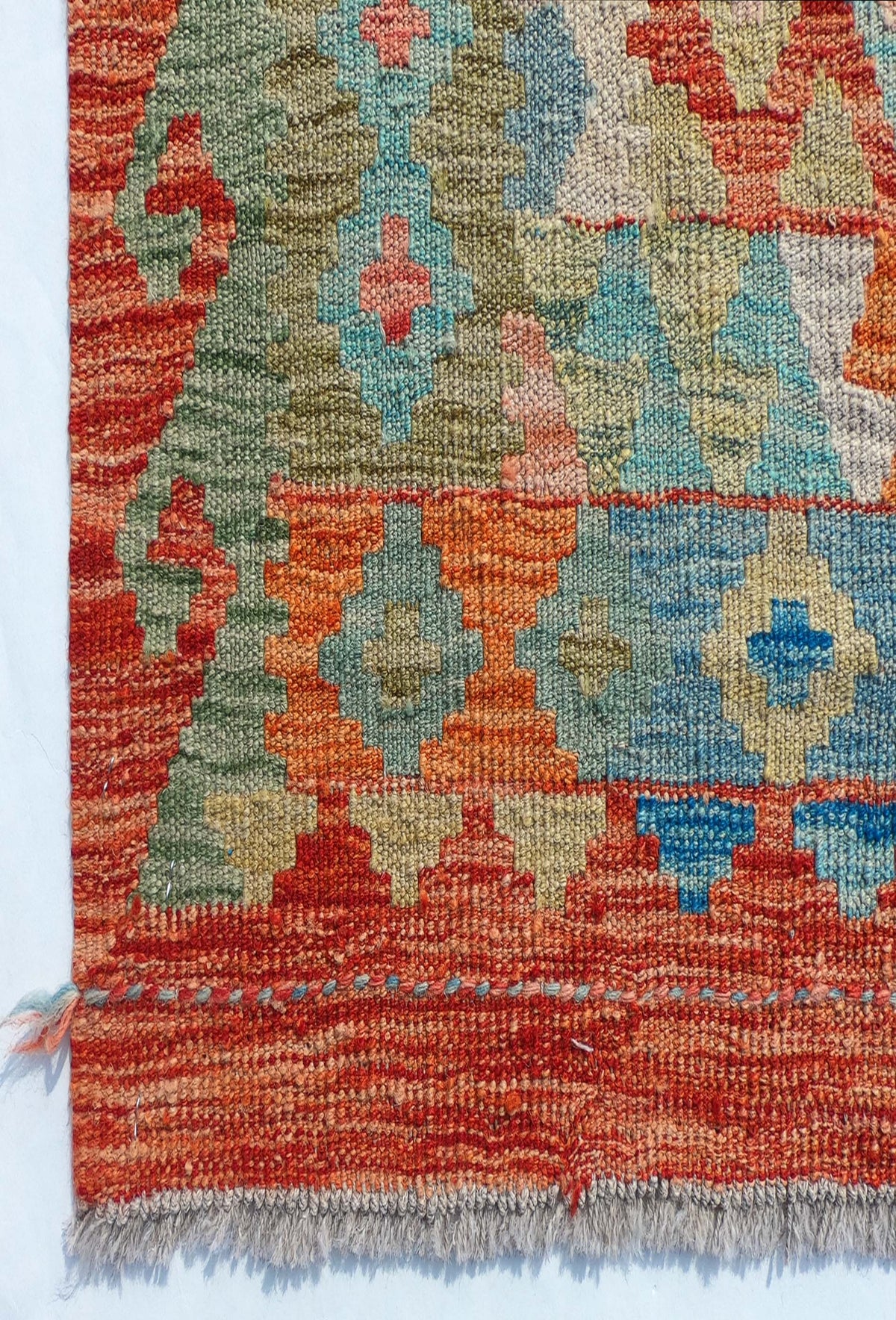 Textura natural de la lana en alfombra Kelim hecha a mano, origen Pakistaní