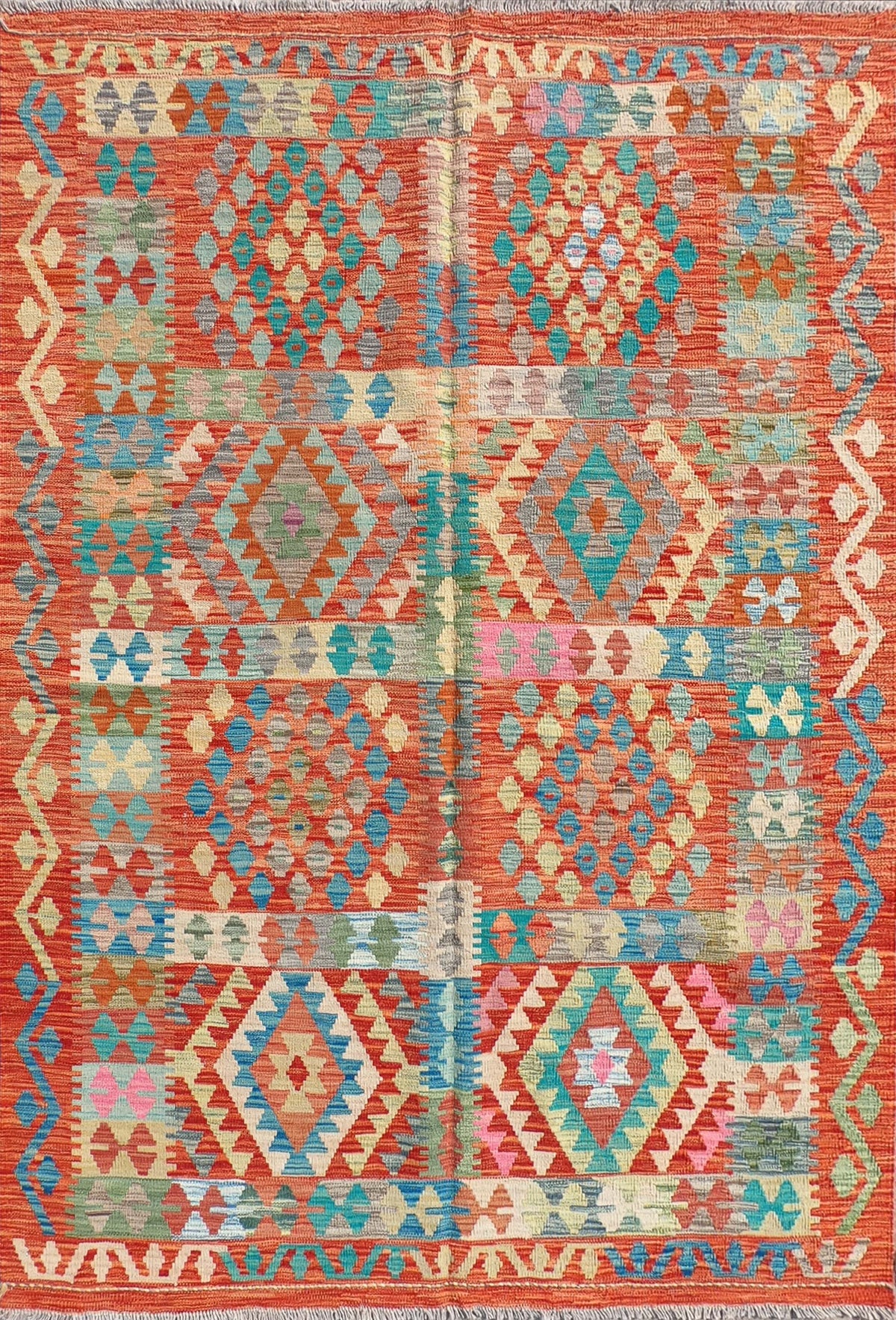 Alfombra de lana Kelim con diseño geométrico colorido - Consorcio Persa