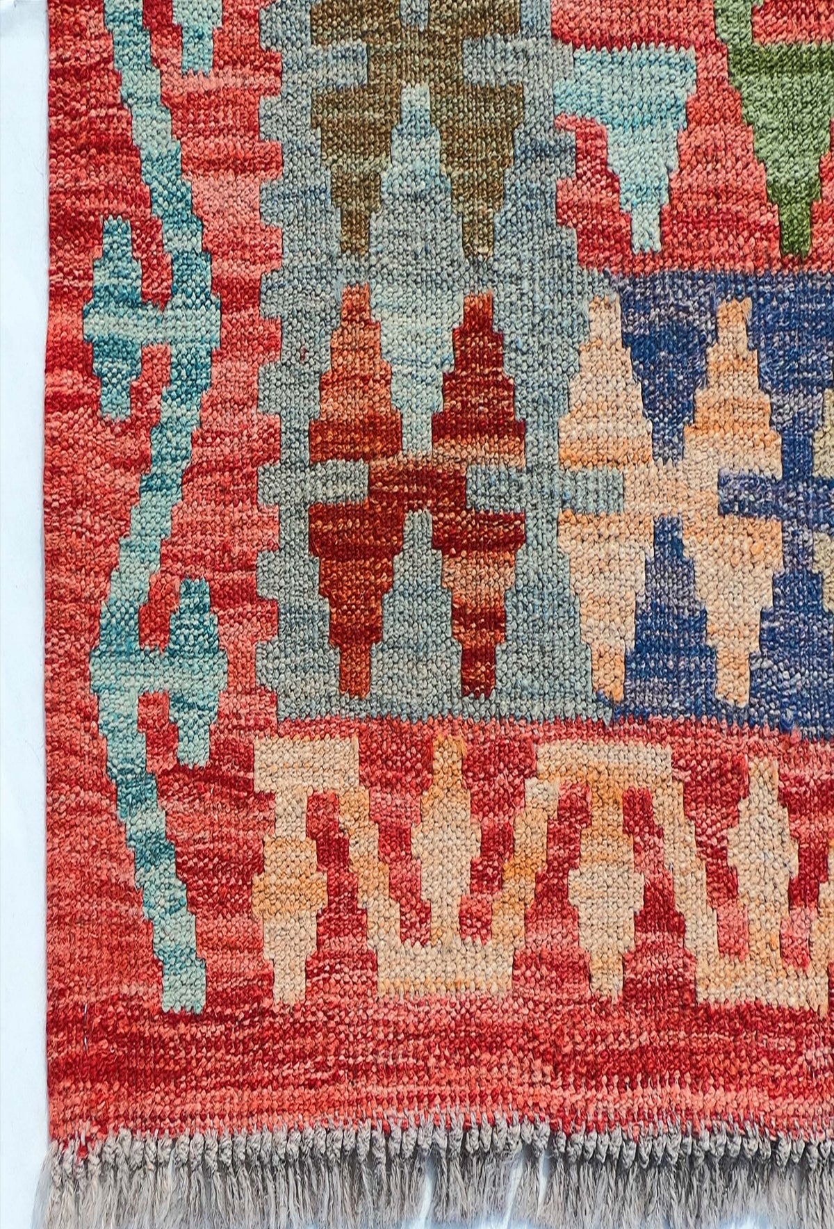 Textura natural de lana en alfombra Kelim hecha a mano