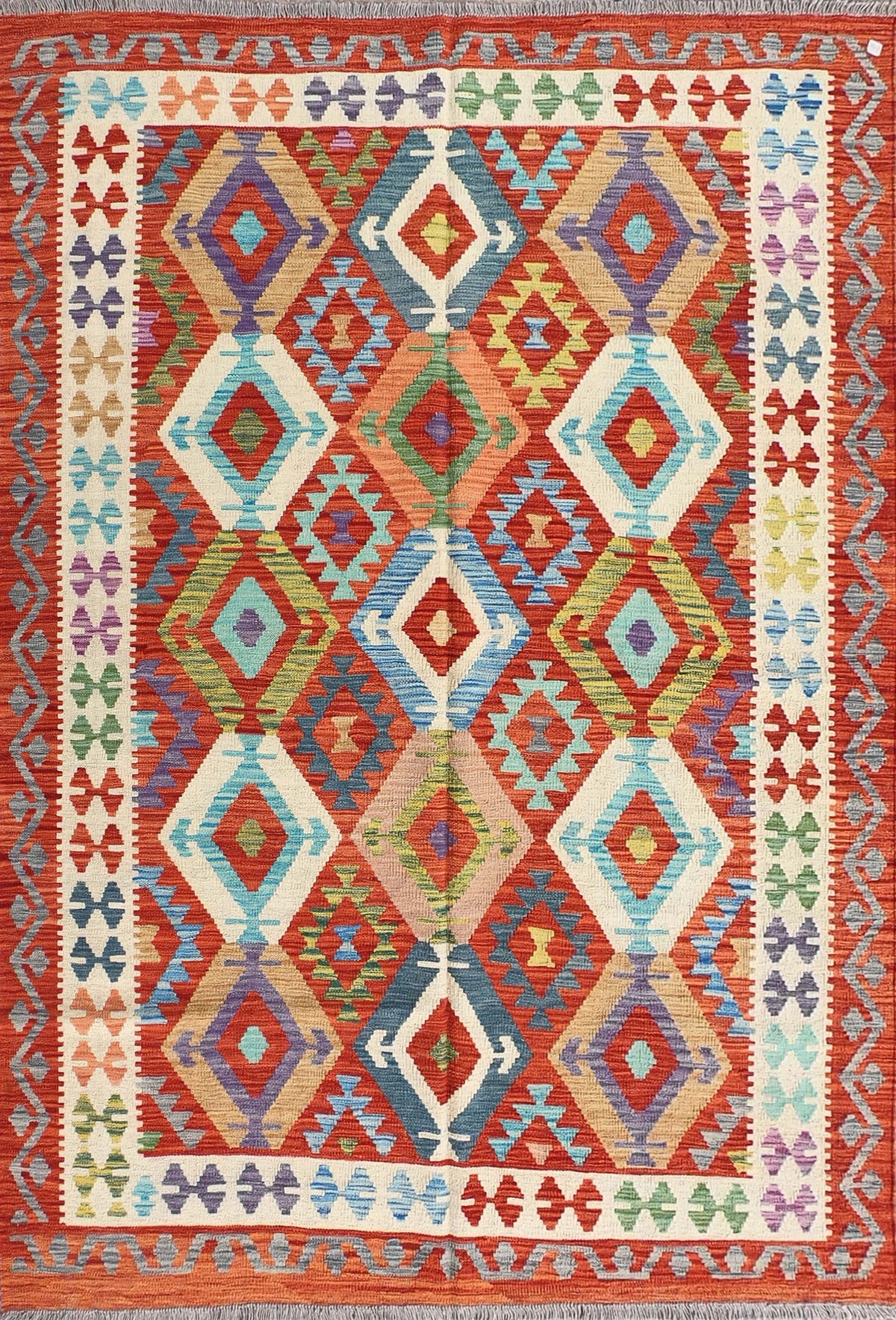 Alfombra de lana Kelim con diseño geométrico colorido - Consorcio Persa