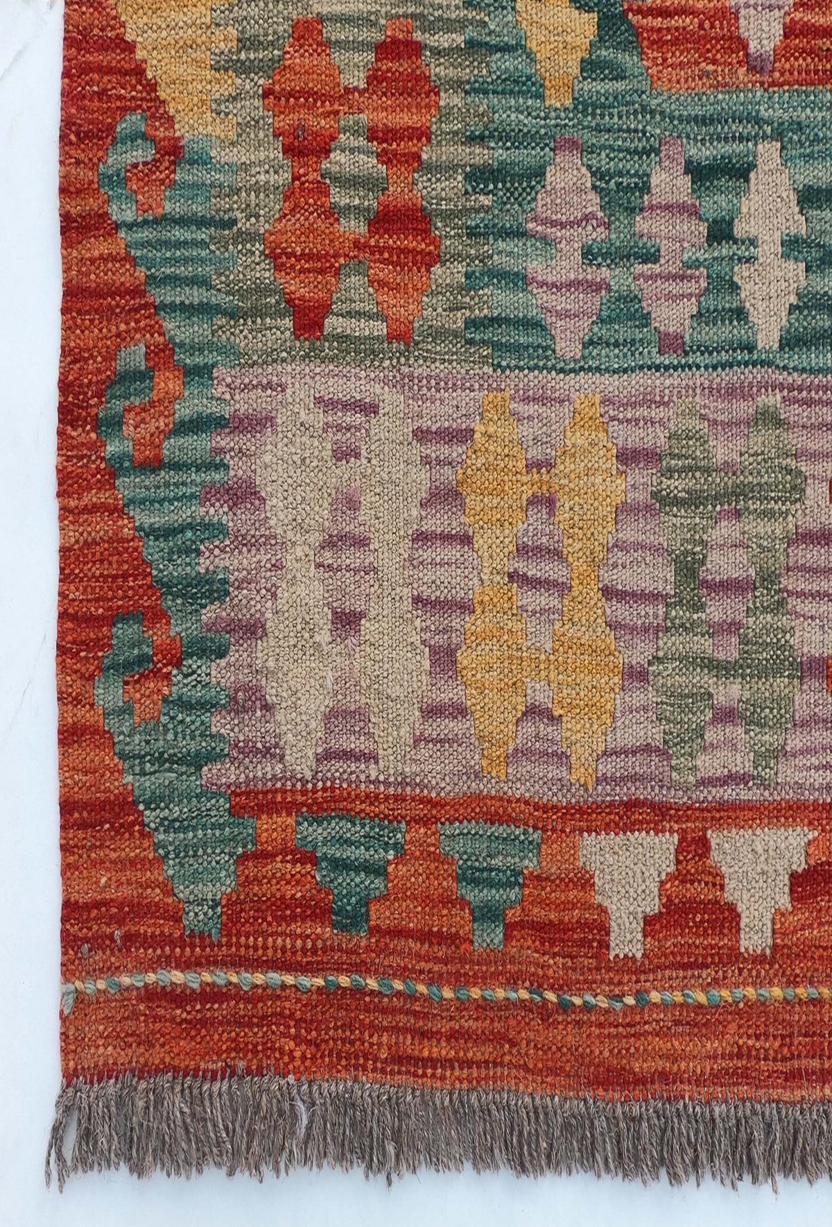 Textura de lana natural en alfombra Kelim hecha a mano, tejido plano