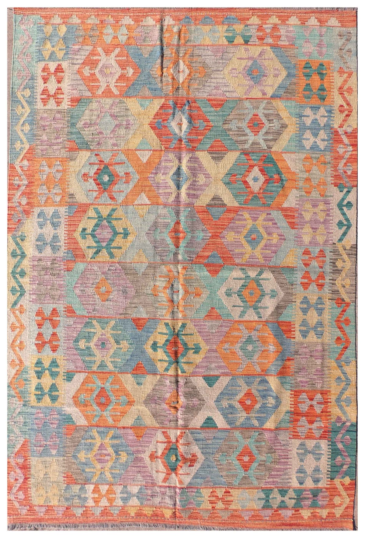 Alfombra Kelim Kashkuli de lana con diseño geométrico tradicional pakistaní