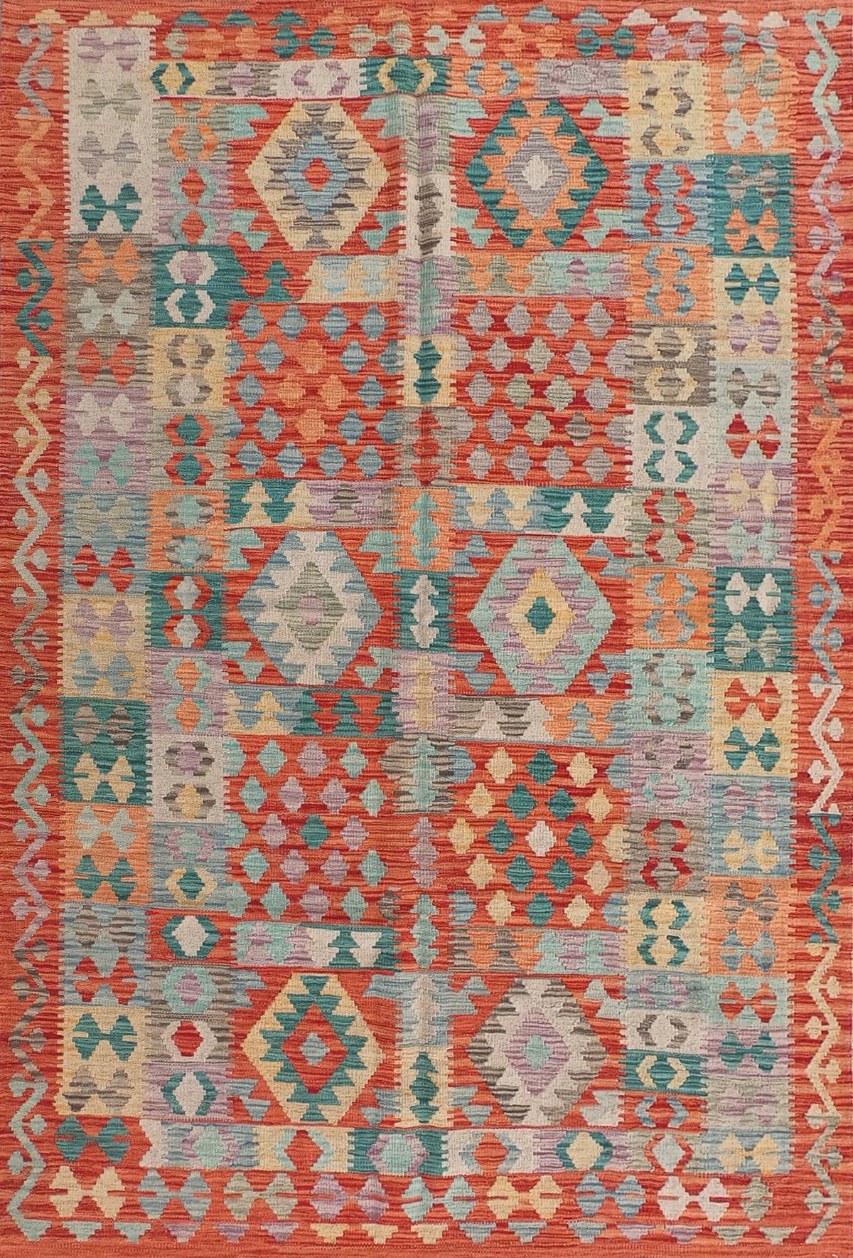 Alfombra de lana Kelim con diseño geométrico colorido - Consorcio Persa
