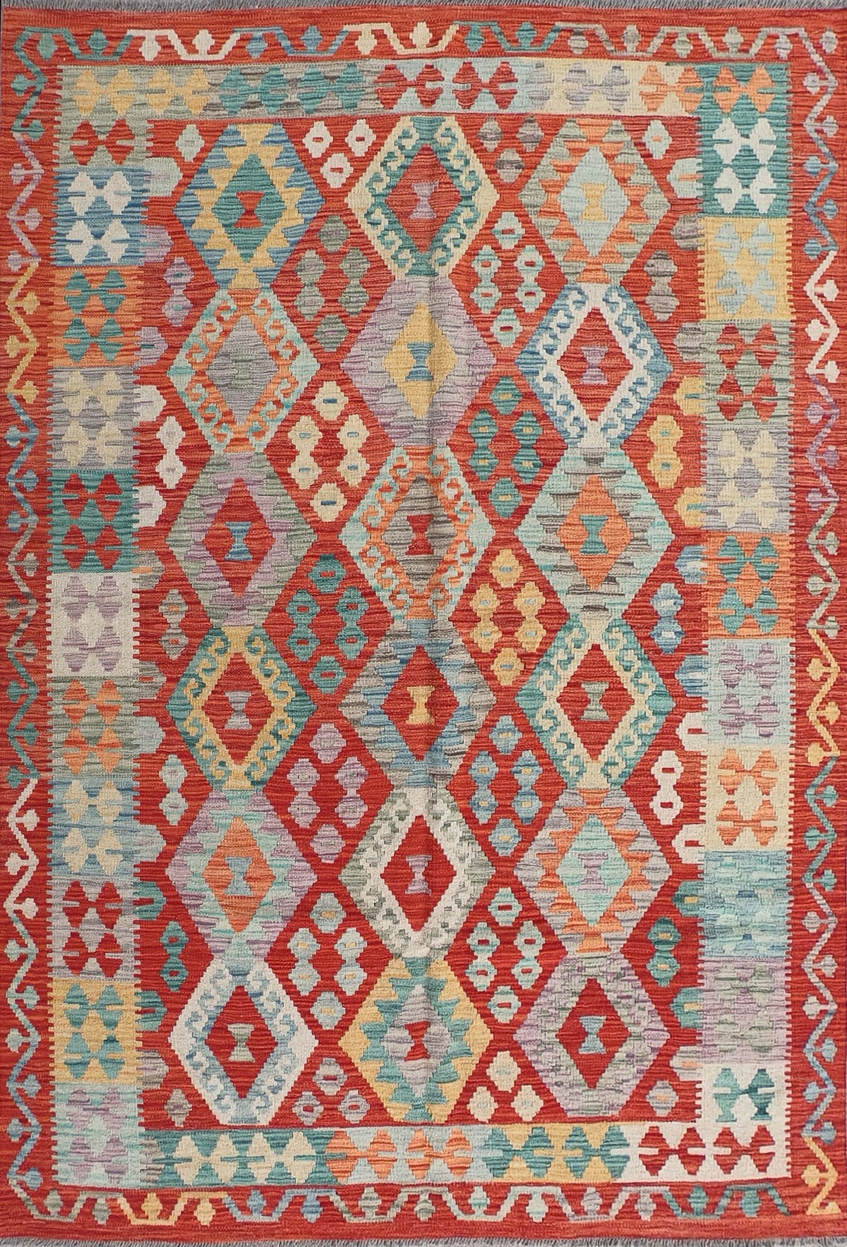 Alfombra de lana Kelim tejida a mano con diseño geométrico colorido - Consorcio Persa
