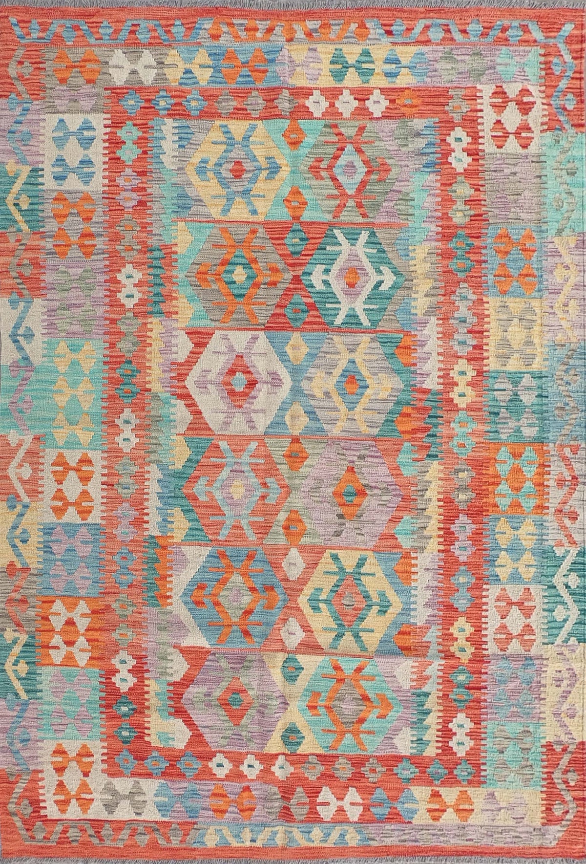 Alfombra de lana Kelim con diseño geométrico colorido, hecha a mano - Consorcio Persa