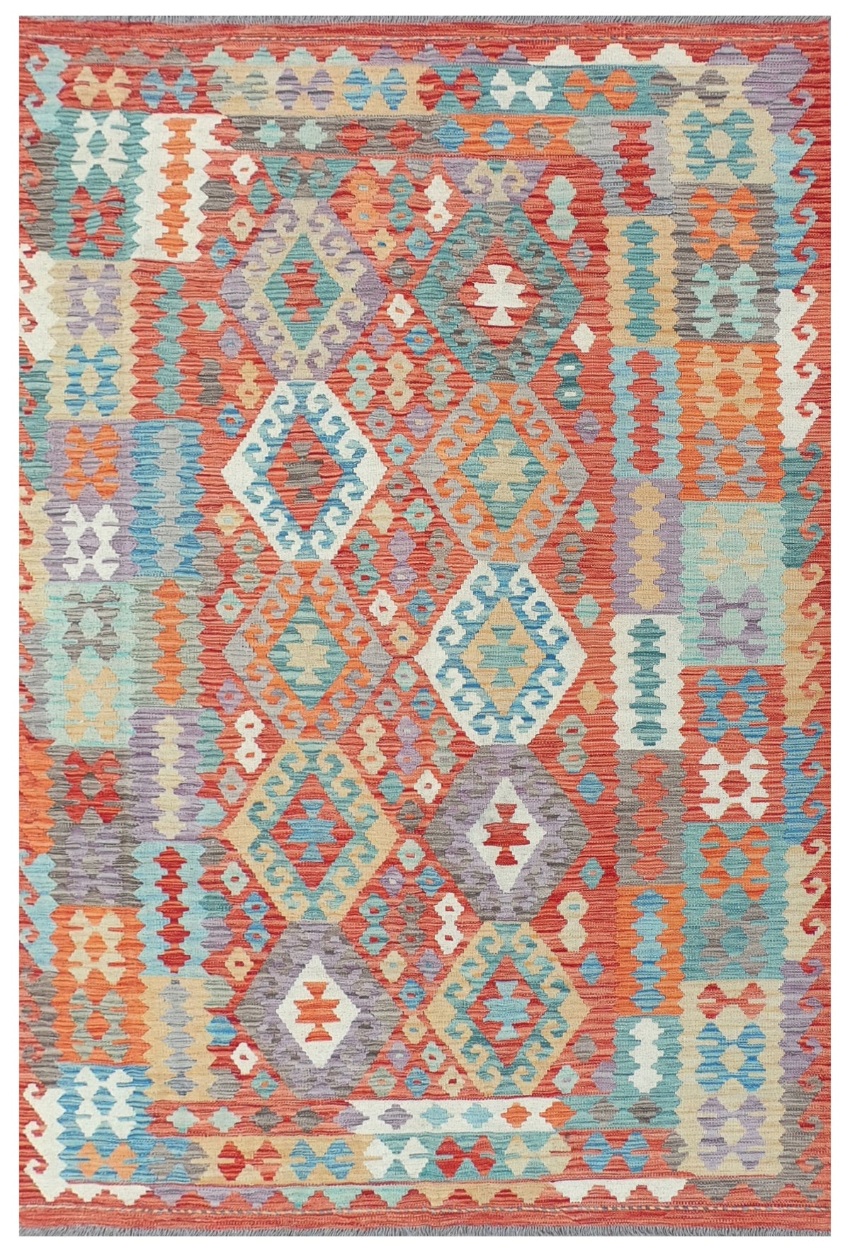 Alfombra Kelim Kashkuli de lana Pakistaní con diseño geométrico