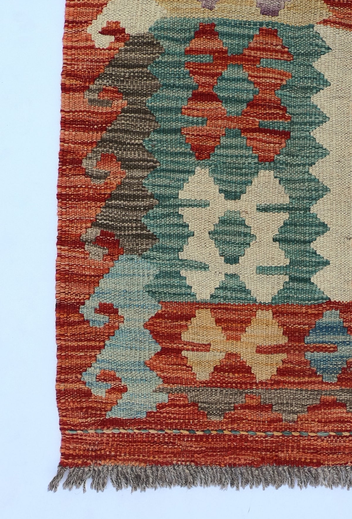Alfombra Kelim Kashkuli tejida en Pakistán, ideal para living o comedor