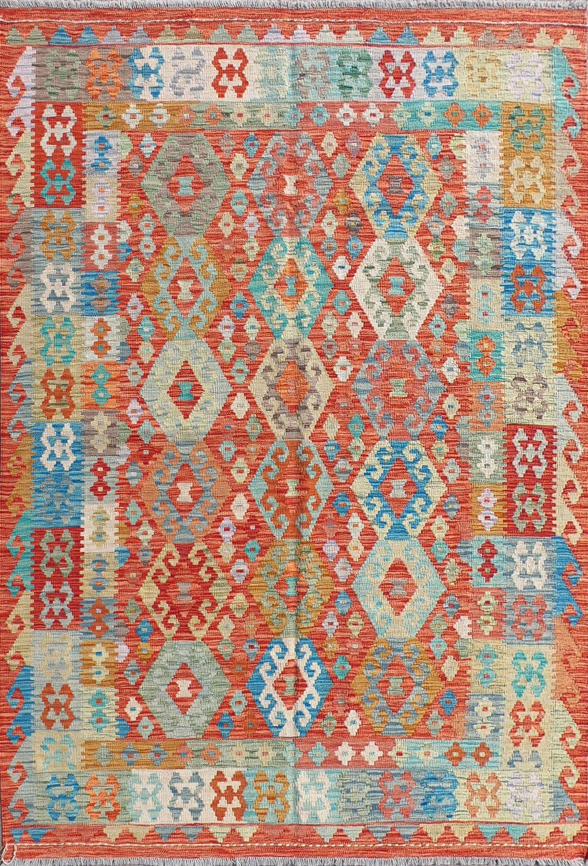 Alfombra de lana Kelim con diseño geométrico colorido - Consorcio Persa