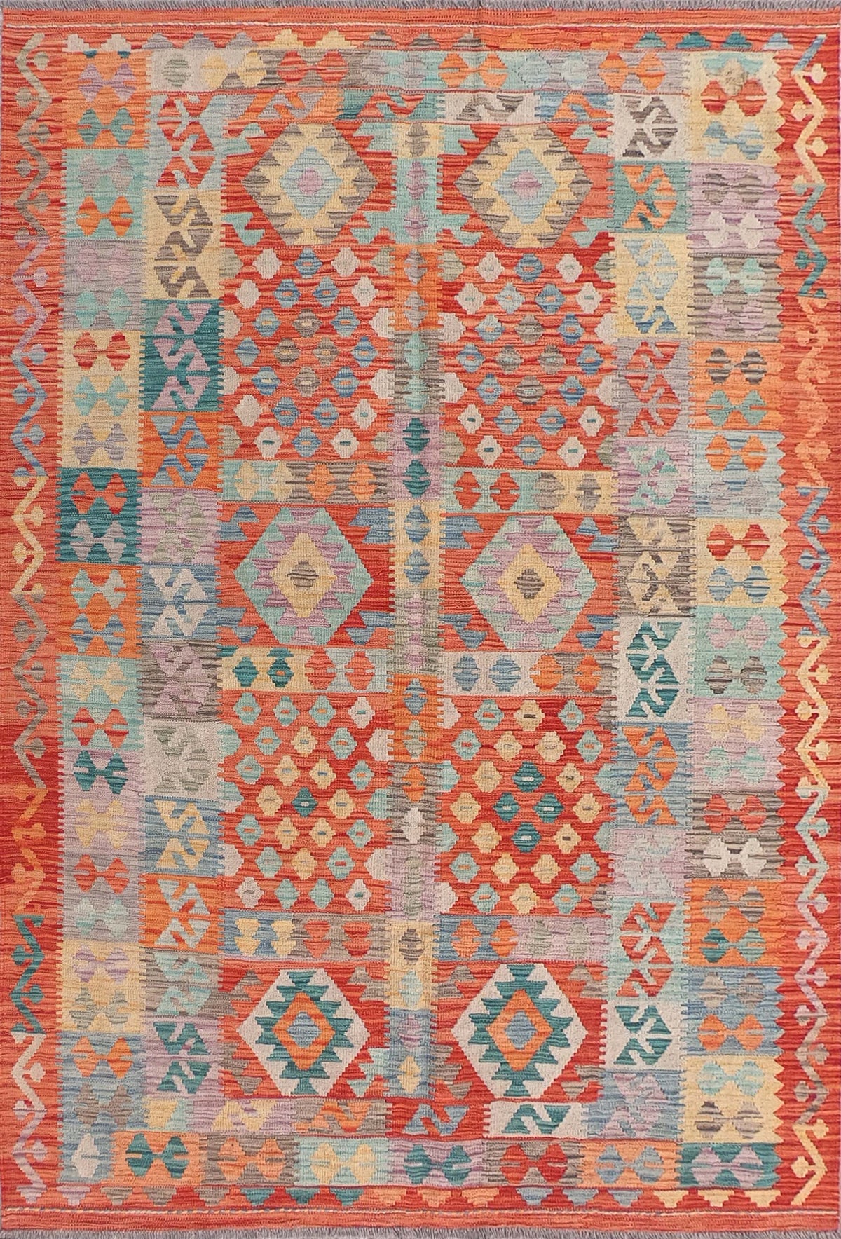 Alfombra de lana Kelim con diseño geométrico colorido, hecha a mano - Consorcio Persa