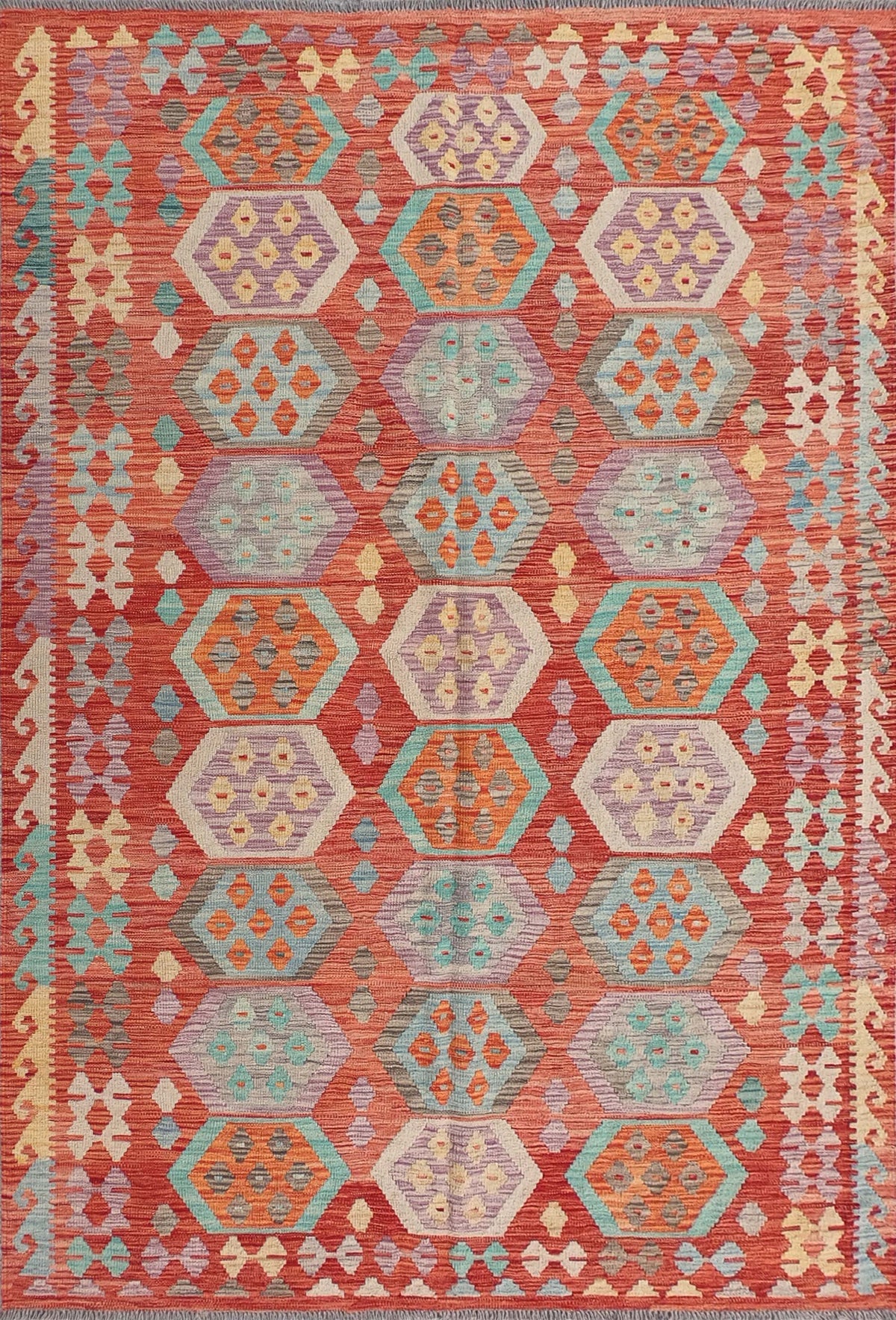 Alfombra de lana Kelim con diseño geométrico colorido, hecha a mano - Consorcio Persa