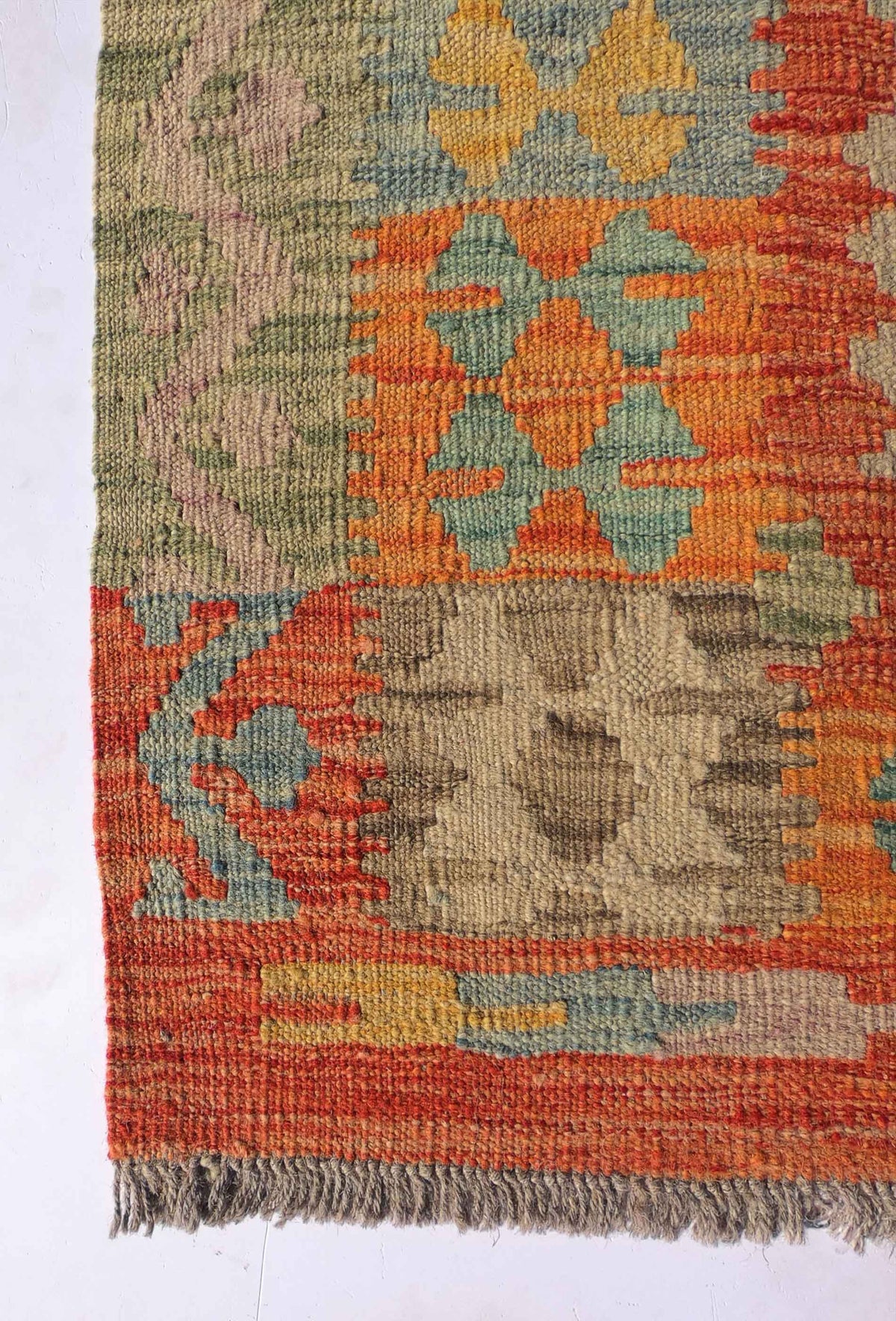 Alfombra Kelim Kashkuli con tintes naturales, ideal para living o comedor
