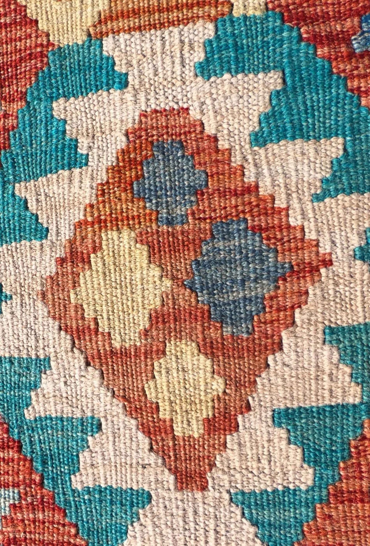 Alfombra de lana Kelim Kashkuli Pakistán, ideal para living o sala de estar.