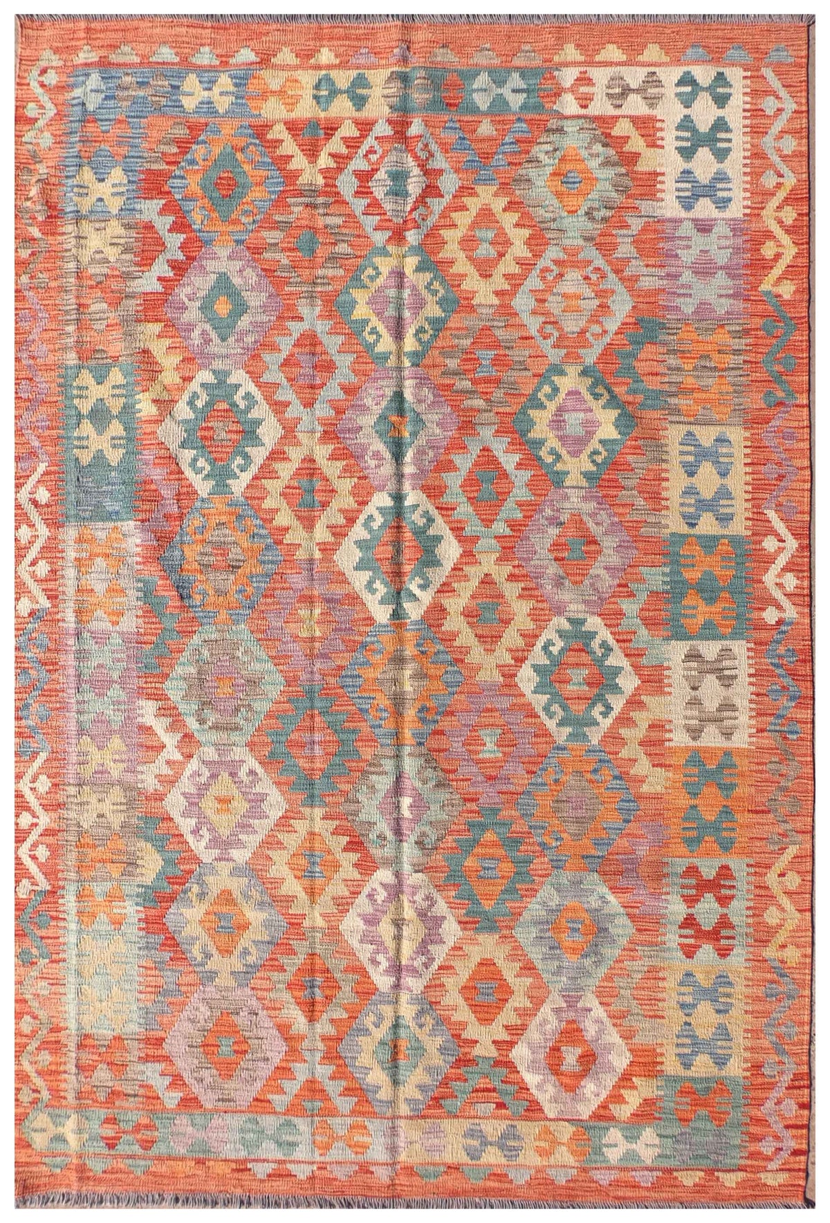 Alfombra Kelim Kashkuli de lana pakistaní con diseño geométrico