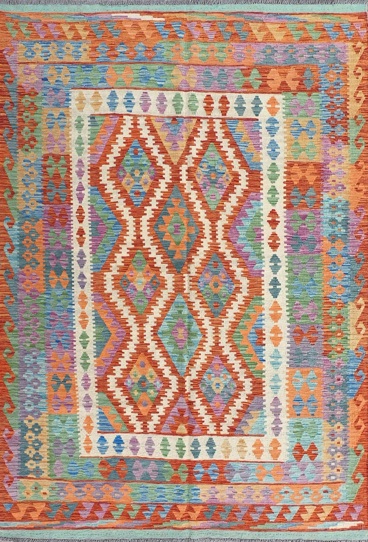Alfombra de lana Kelim con diseño geométrico colorido - Consorcio Persa