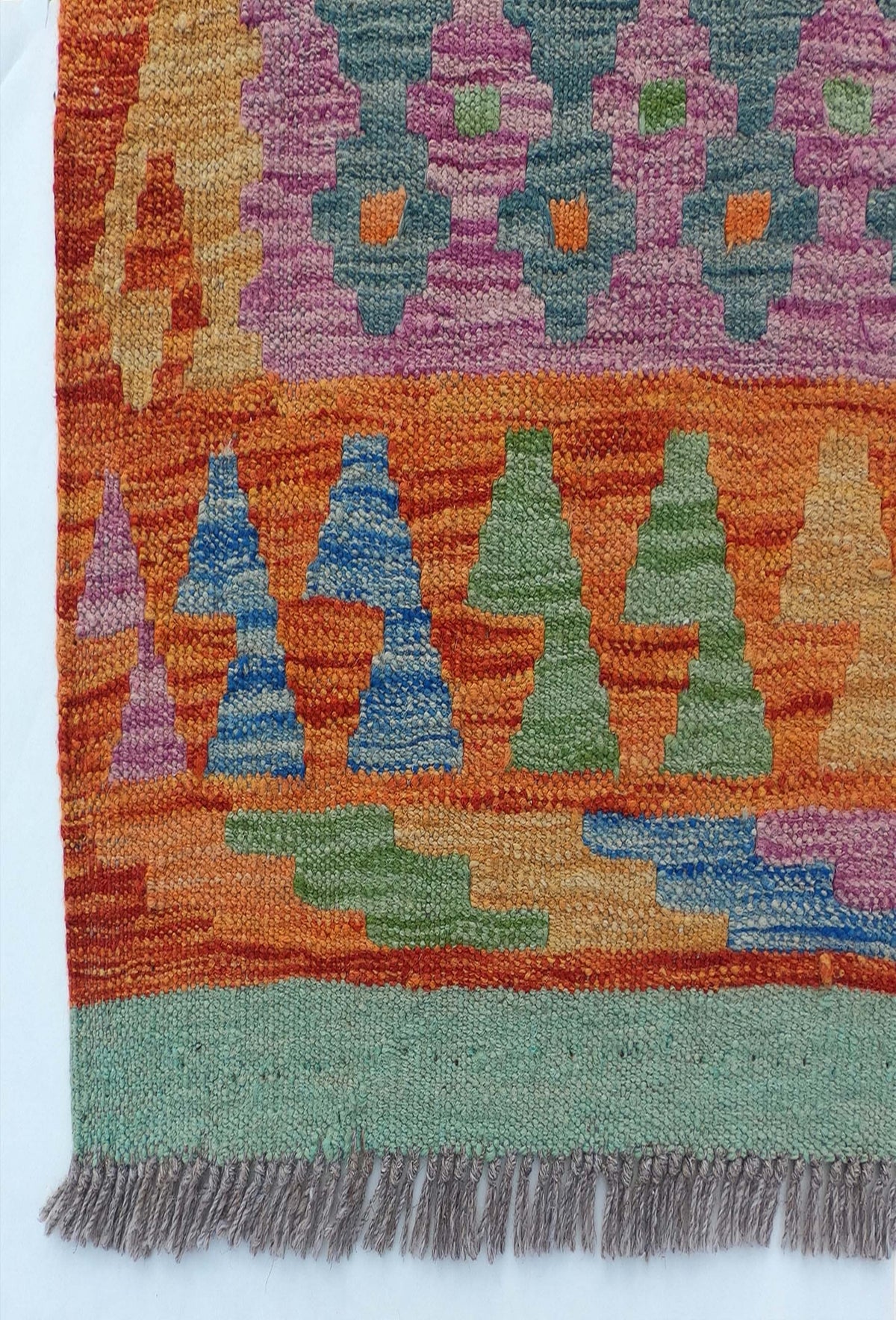 Textura de lana natural en alfombra Kelim de tejido plano