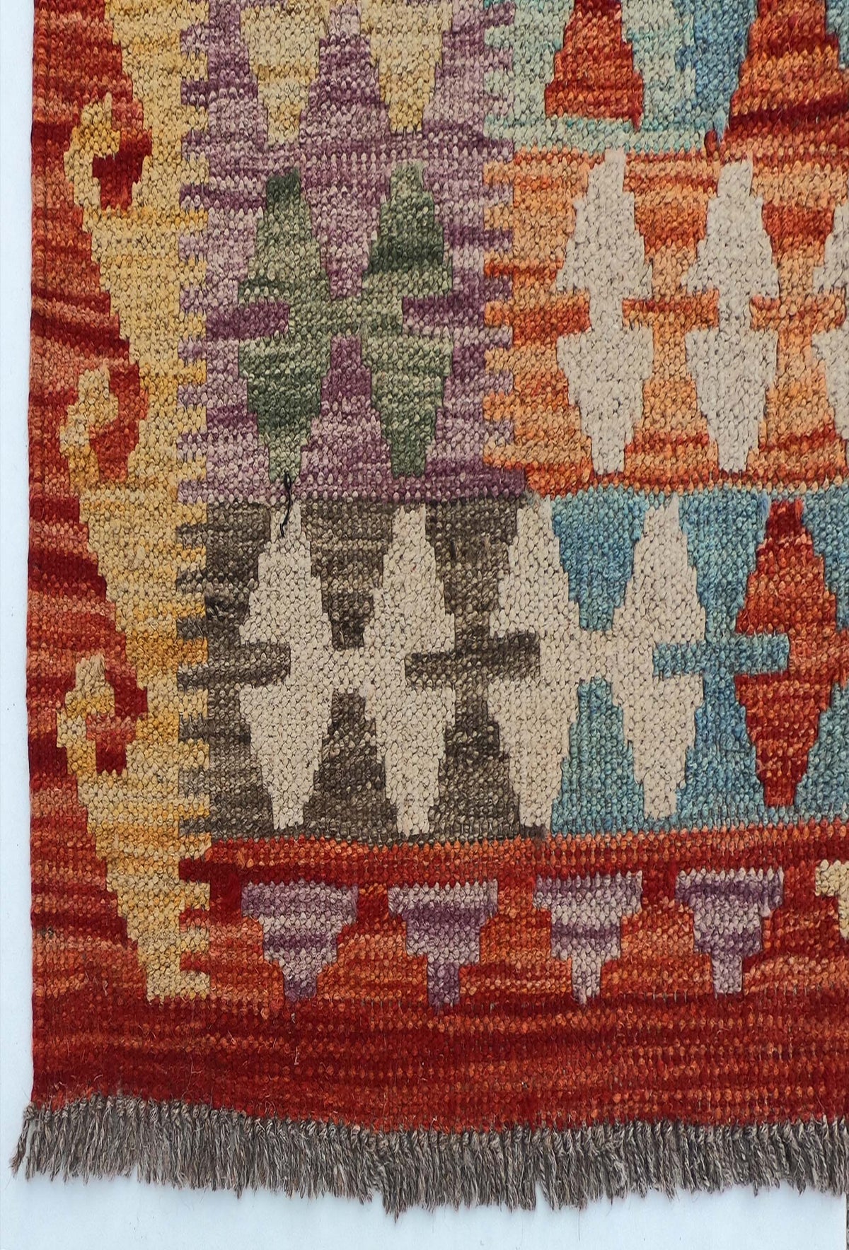 Textura natural de lana en alfombra Kelim hecha a mano