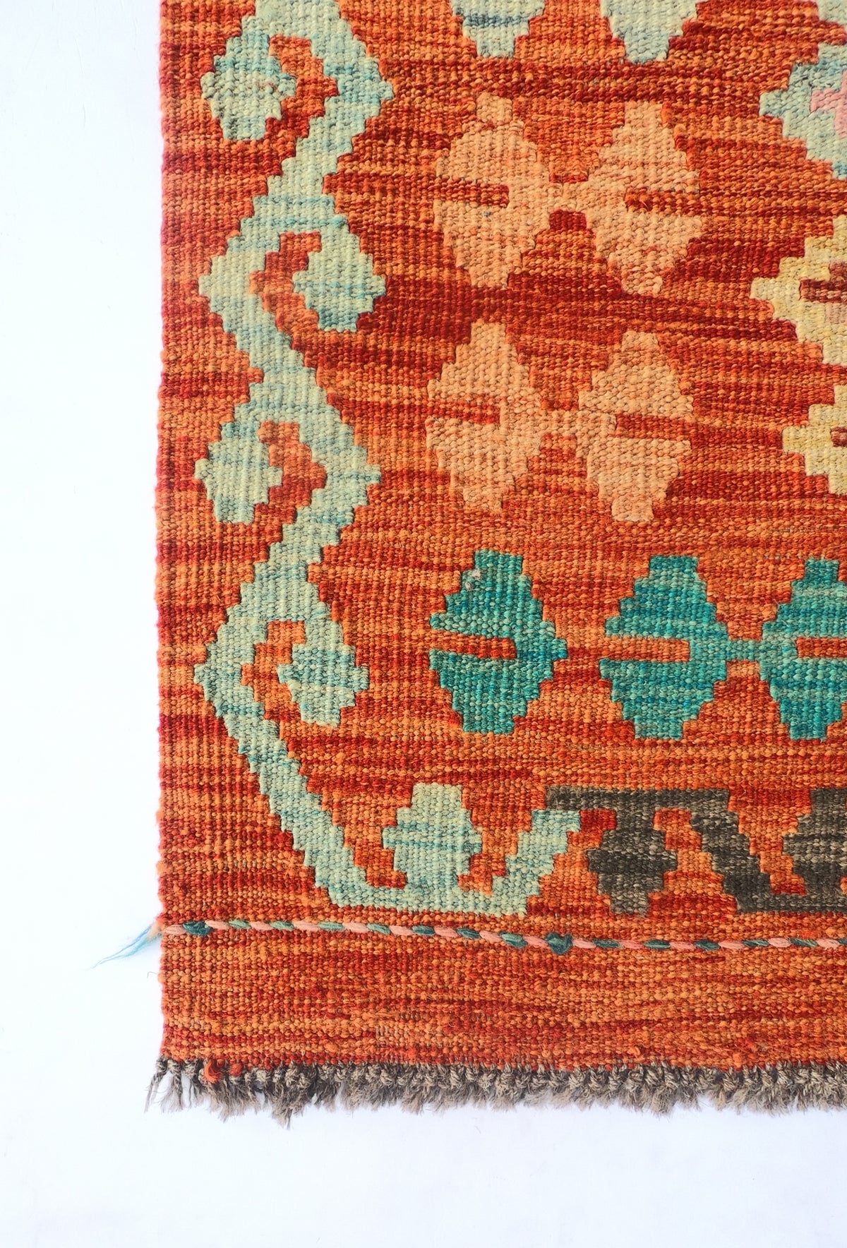 Alfombra Kelim Kashkuli pakistani de colores para living o dormitorio