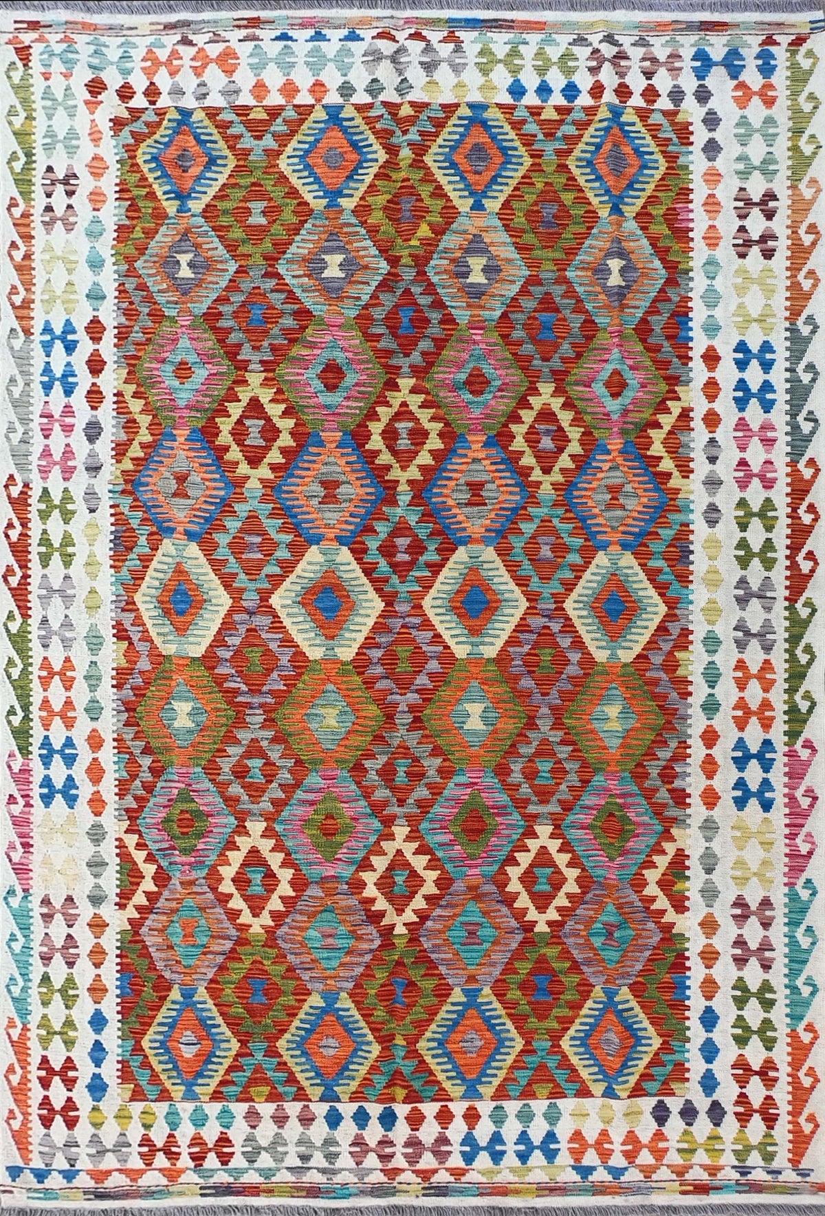Alfombra de lana Kelim con diseño geométrico colorido, tejida a mano - Consorcio Persa