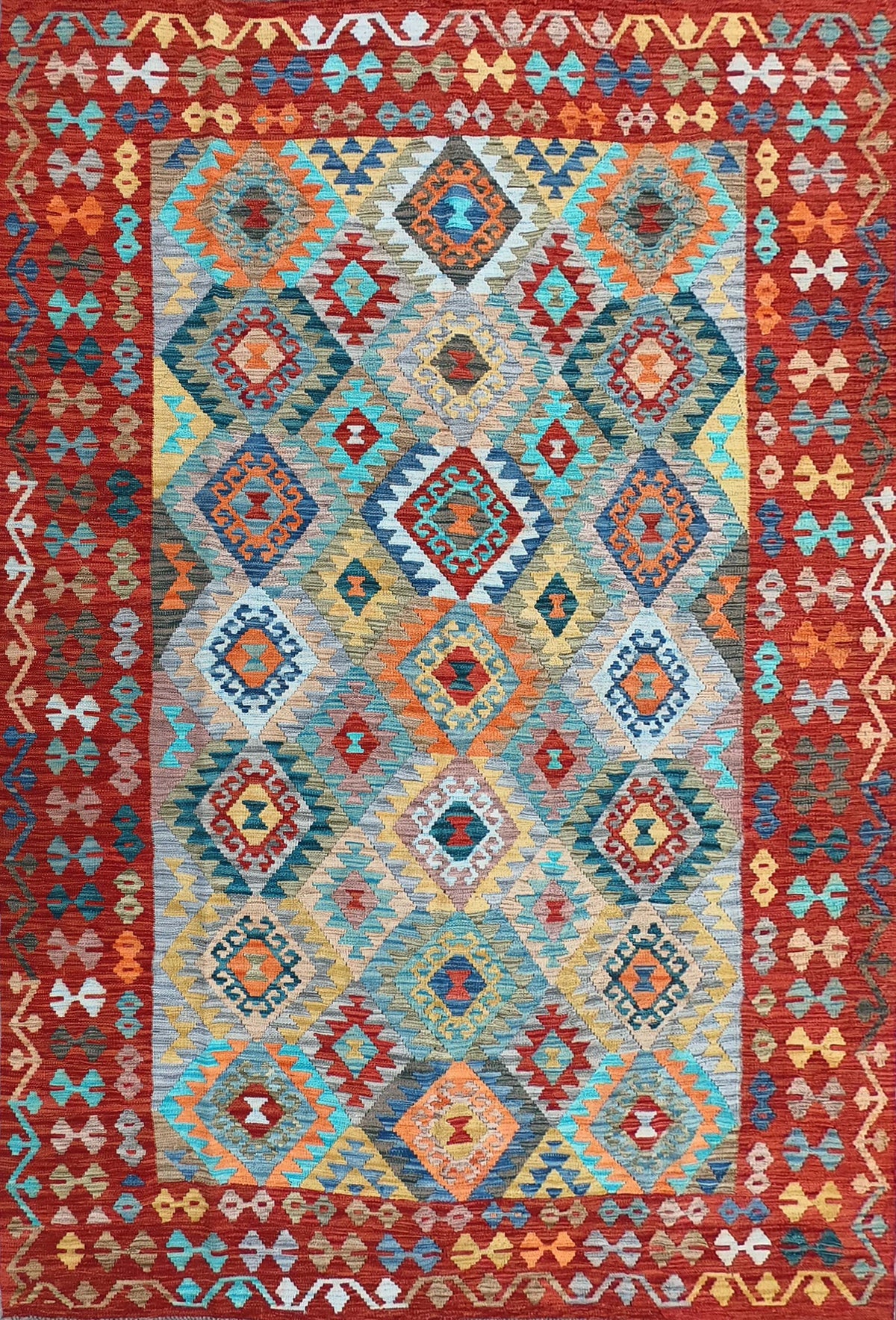 Alfombra de lana Kelim con diseño geométrico colorido - Consorcio Persa
