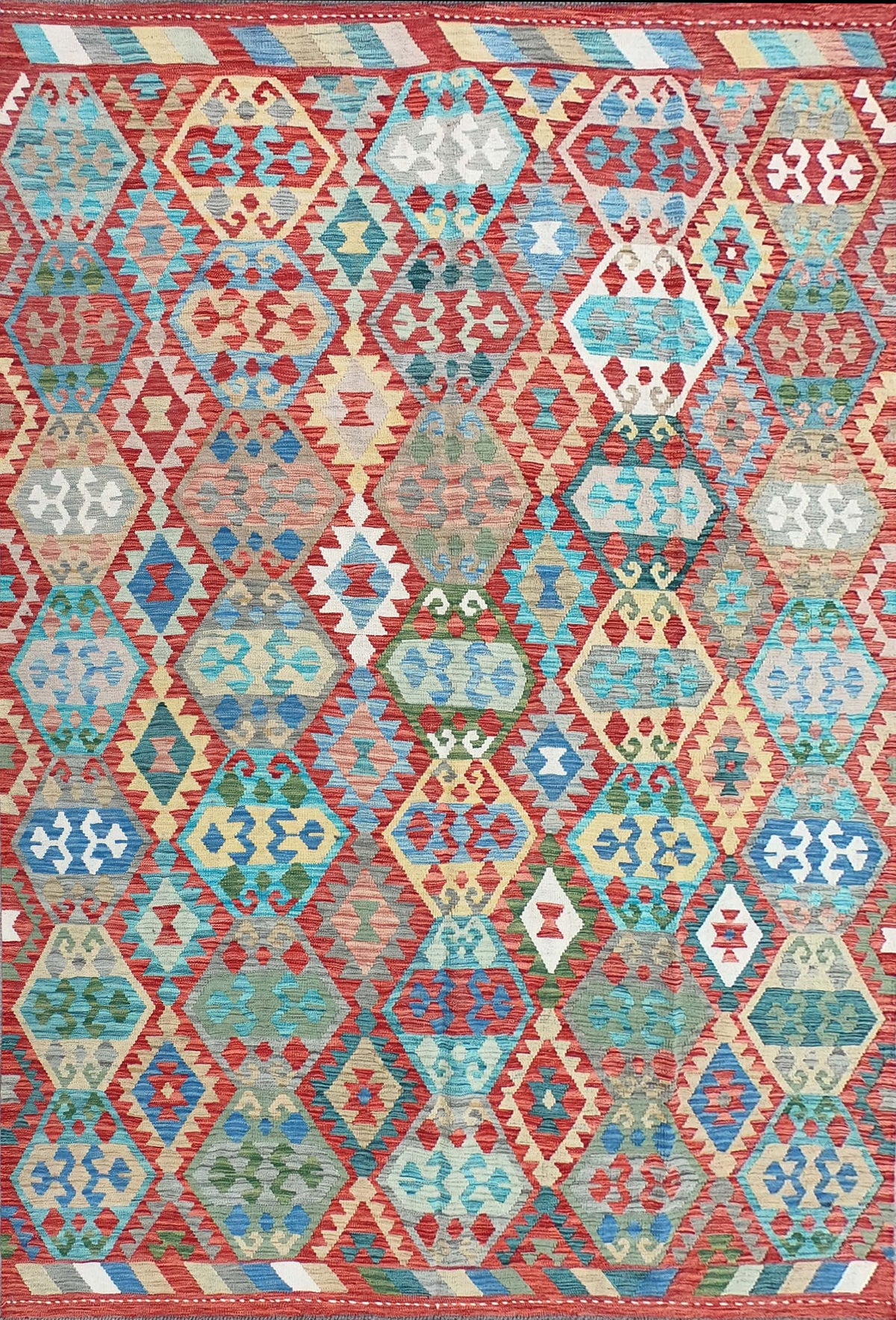Alfombra de lana Kelim con diseño geométrico colorido, tejida a mano - Consorcio Persa
