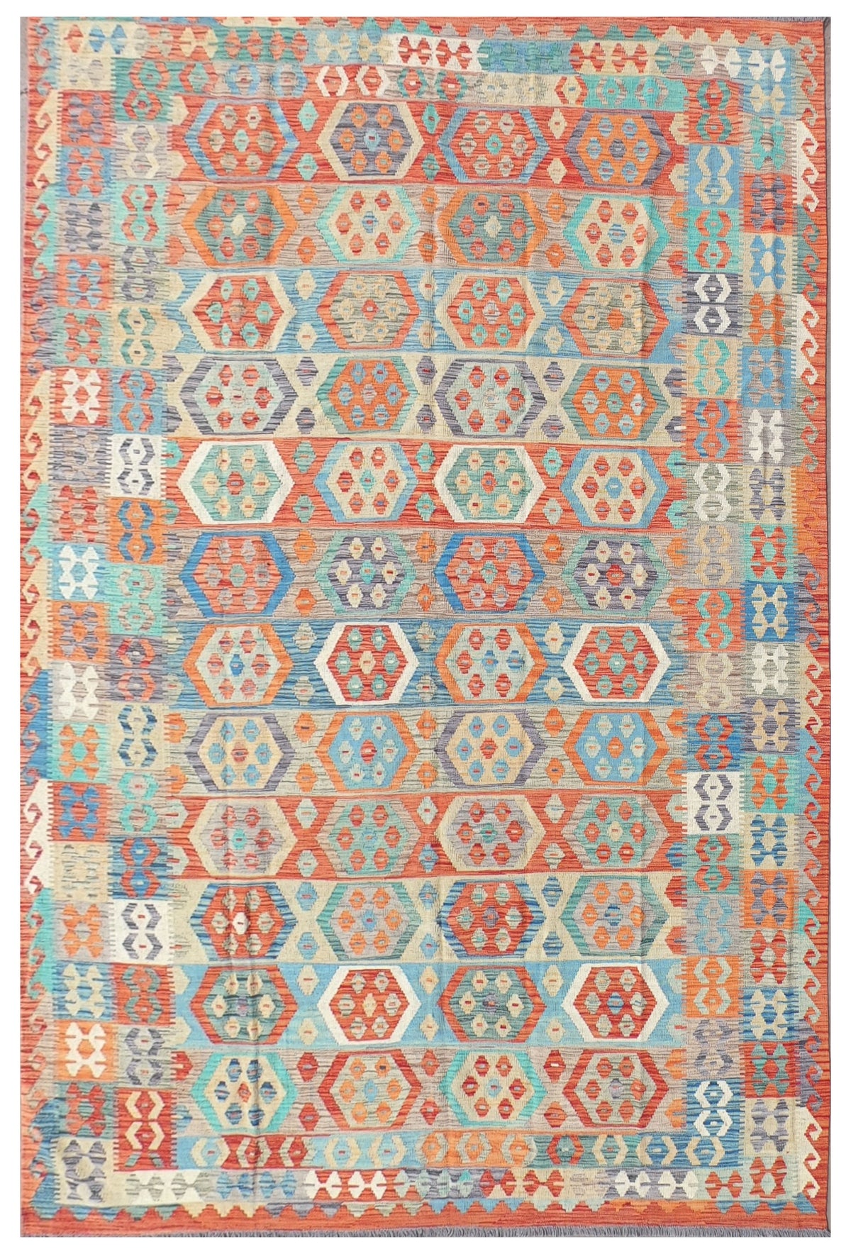 Alfombra Kelim Kashkuli pakistaní de lana con diseño geométrico
