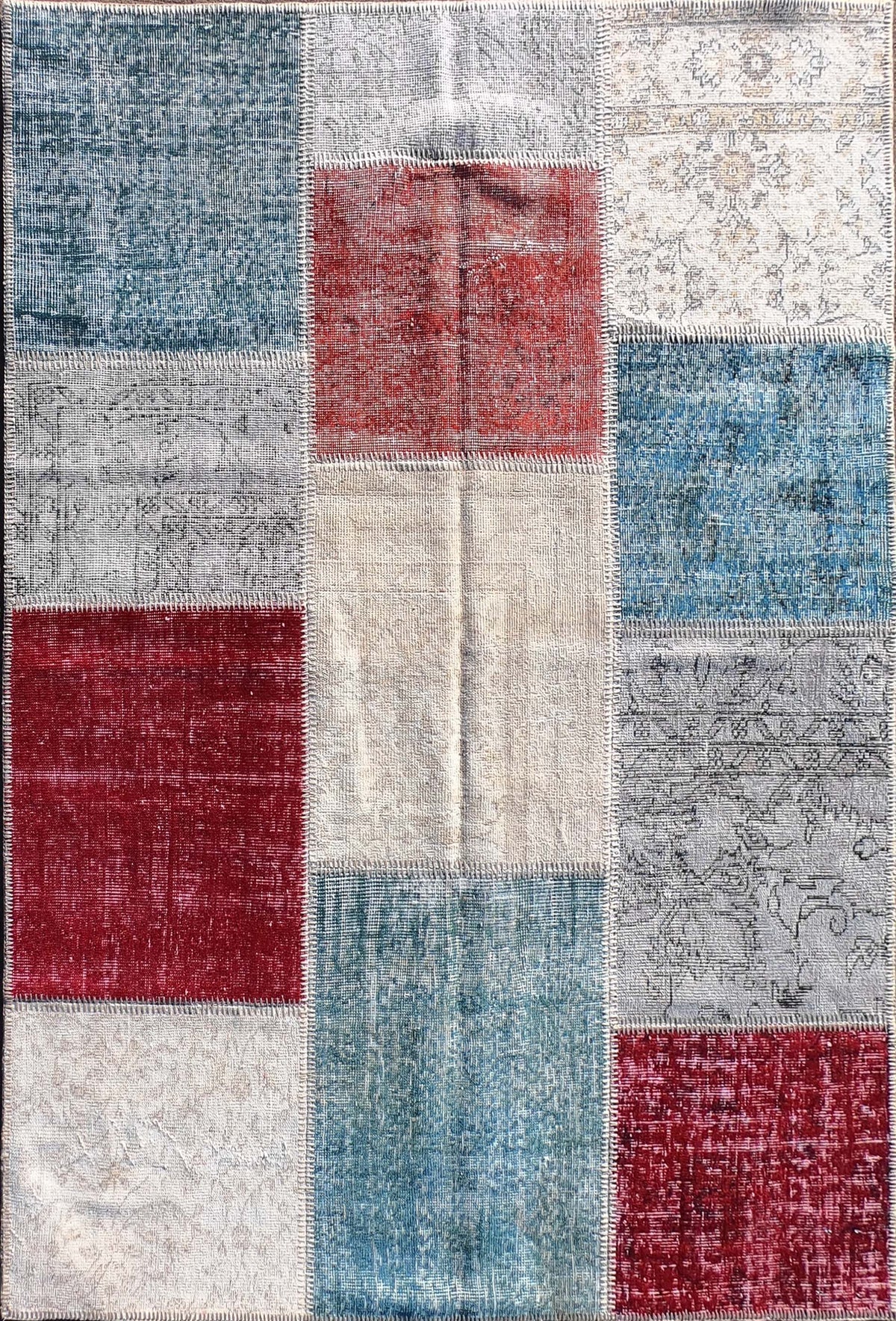 Alfombra turca patchwork de lana vintage, hecha a mano - Consorcio Persa