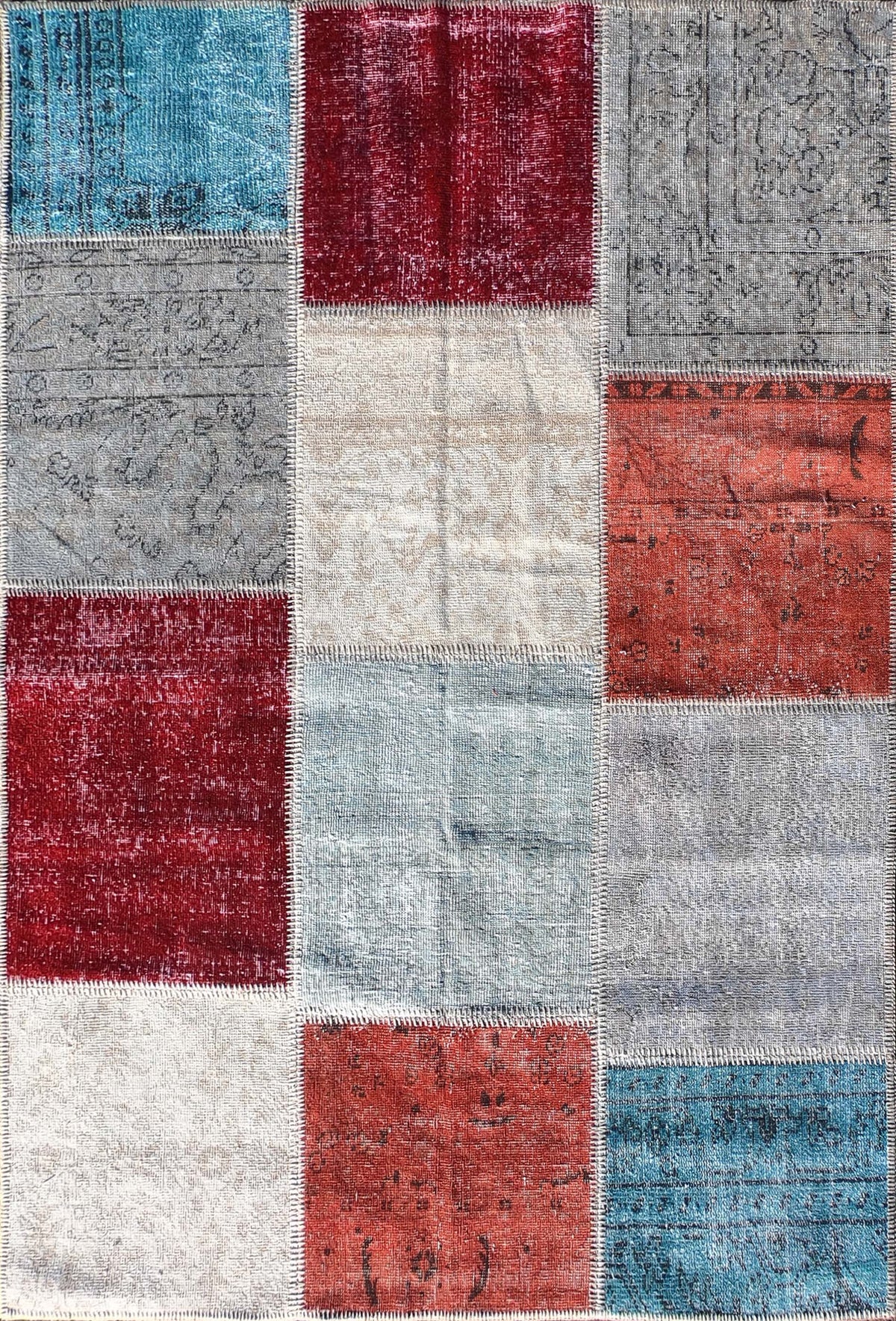 Alfombra turca patchwork de lana vintage, diseño único hecho a mano - Consorcio Persa
