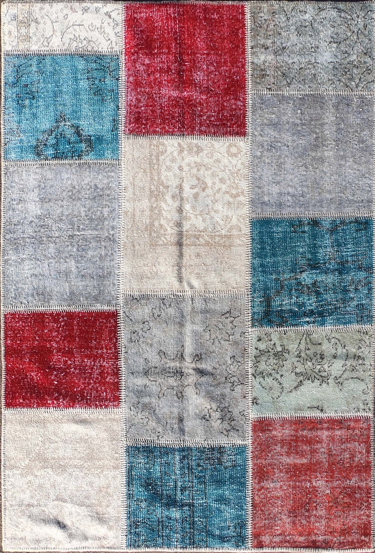 Alfombra turca patchwork de lana vintage, hecha a mano - Consorcio Persa