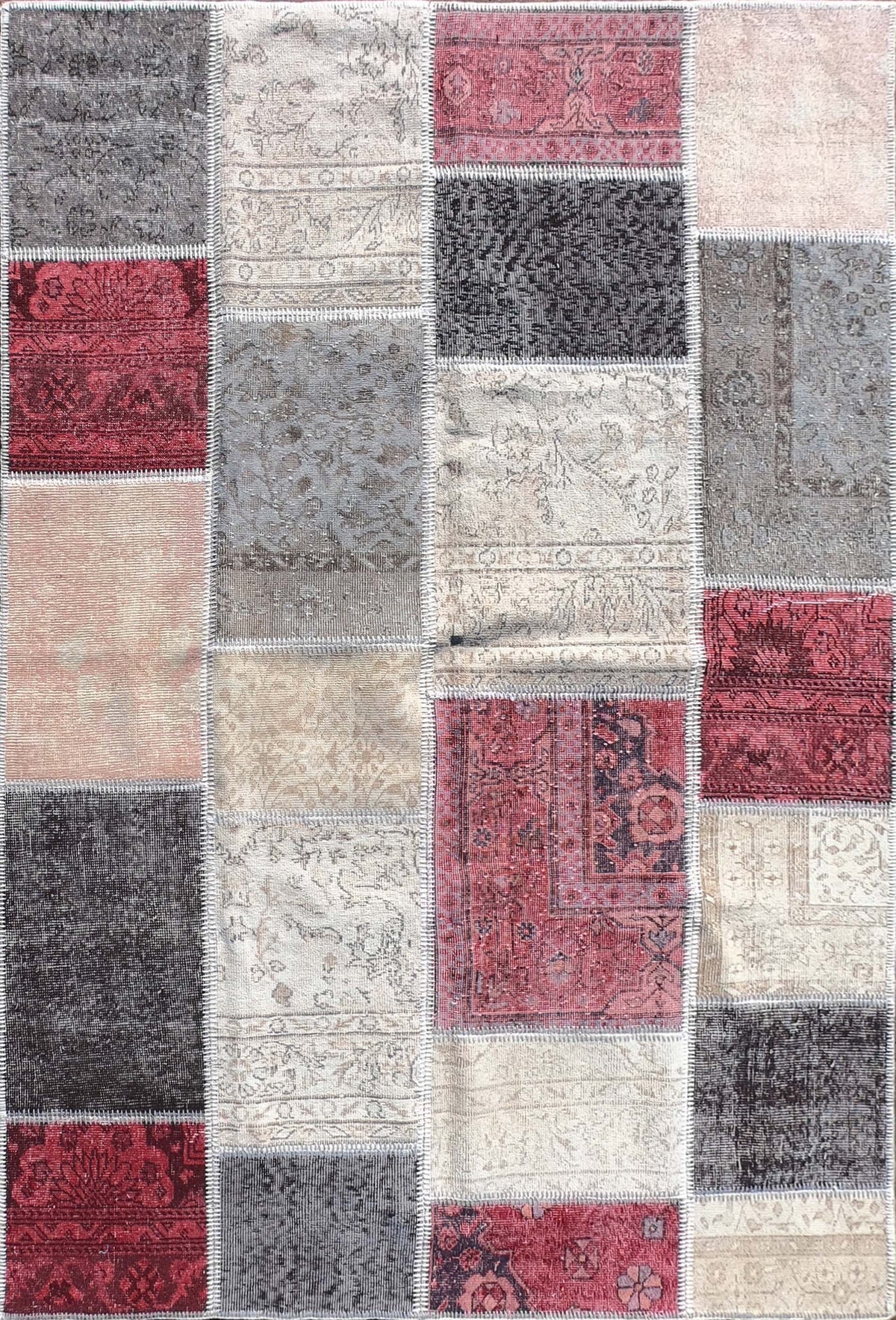 Alfombra turca patchwork de lana vintage, diseño único hecho a mano - Consorcio Persa