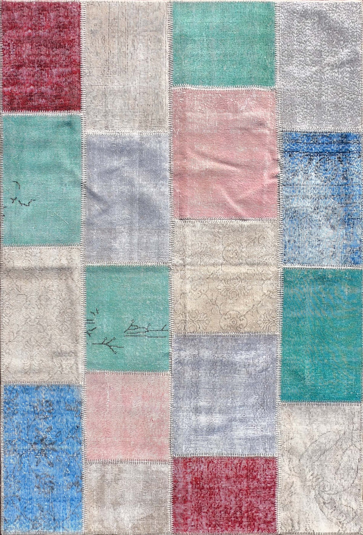 Alfombra turca patchwork de lana vintage, hecha a mano - Consorcio Persa