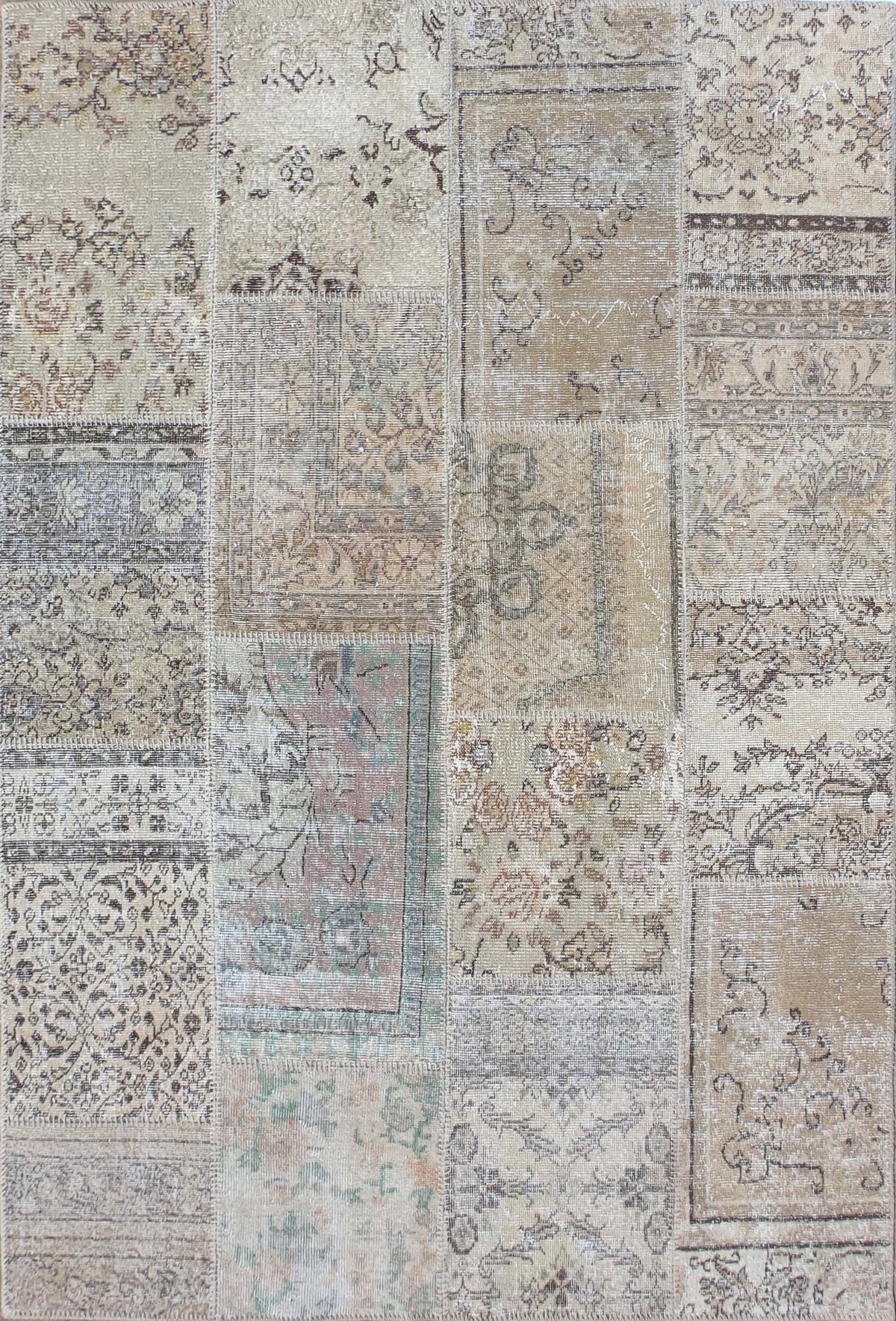 Alfombra persa vintage de lana hecha a mano, diseño patchwork único - Consorcio Persa