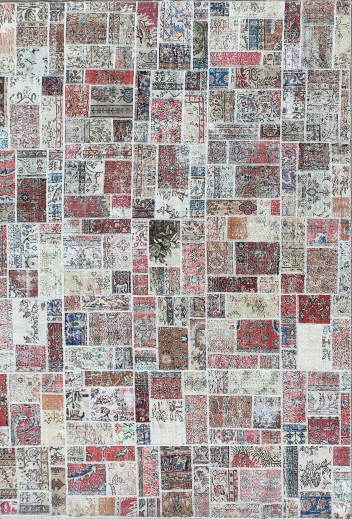 Alfombra turca patchwork de lana vintage, diseño único - Consorcio Persa