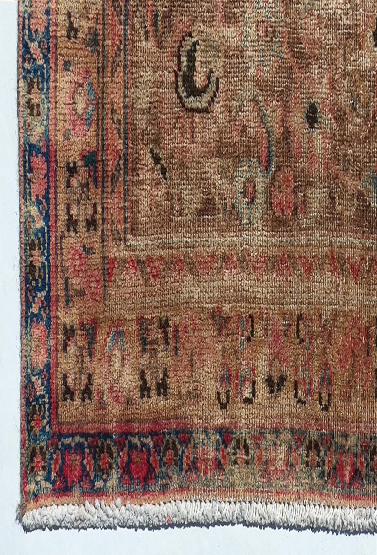 Textura de lana natural en alfombra persa hecha a mano, aspecto desgastado