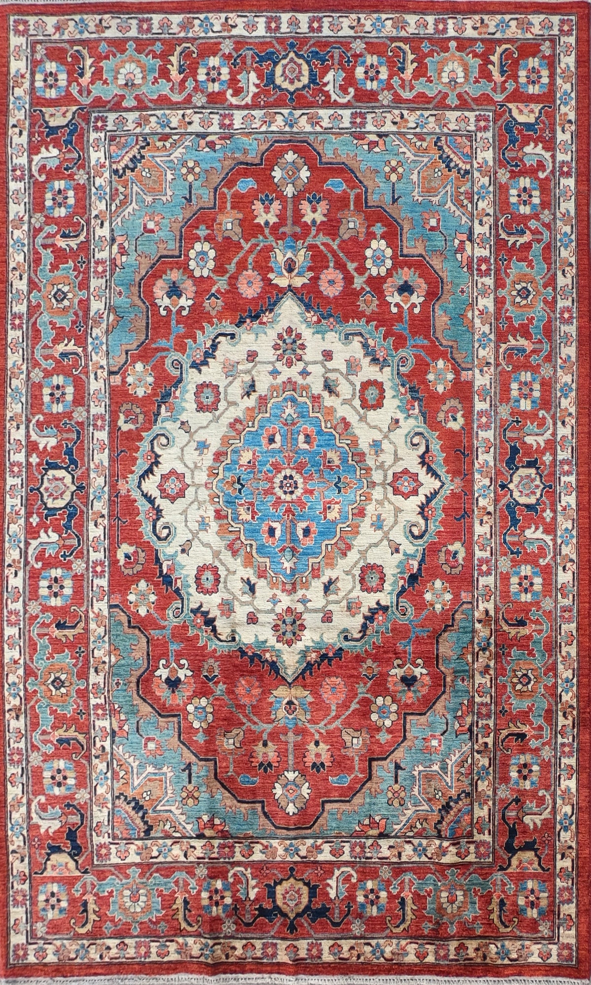 Alfombra persa de lana natural suave, diseño floral con medallón central - Consorcio Persa